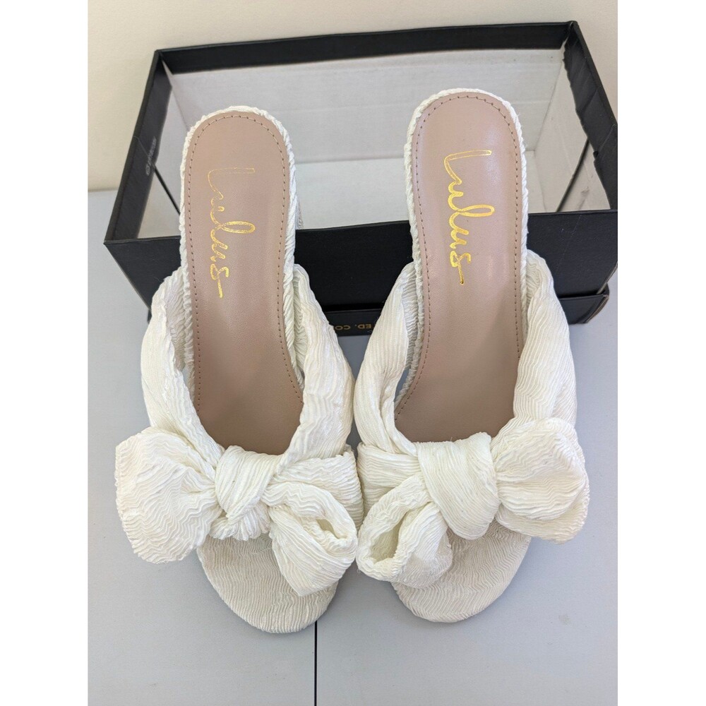 Lulus White Knotted Bow Block Heel Mules Women's Size 8